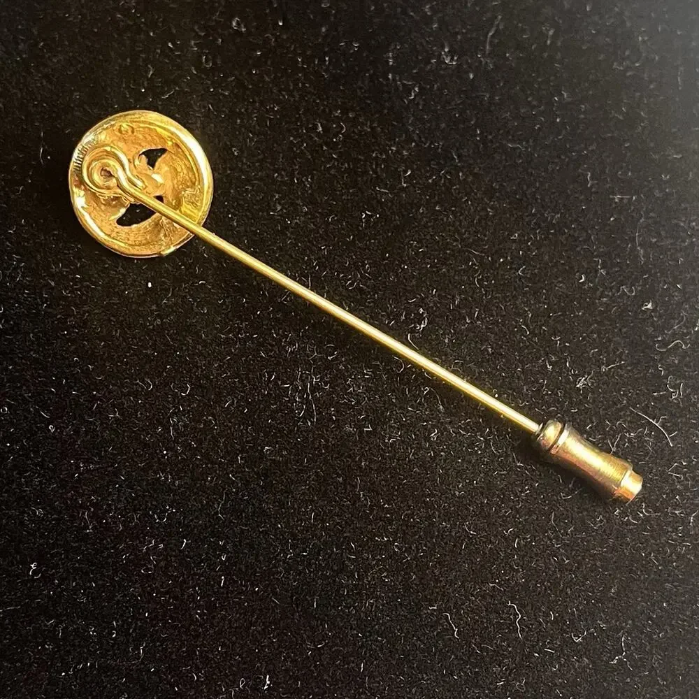 Vintage Red Glass Rhinestone Gold Tone Hat Stick Pin Art Nouveau Estate Find